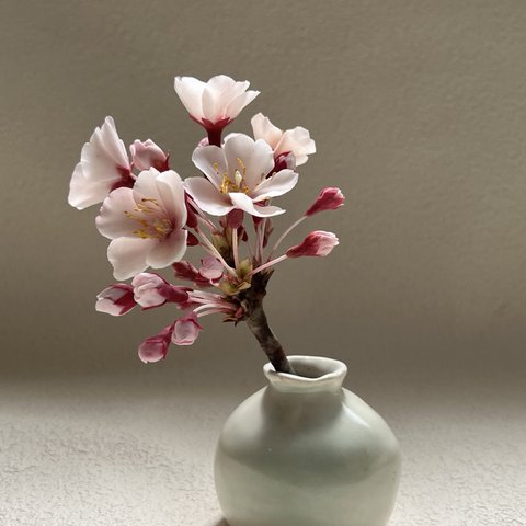 クレイフラワー　桜枝（花器付き）