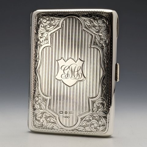1898年 英国アンティーク 両開き型 純銀（925シルバー）カードケース 109g Minshull & Latimer