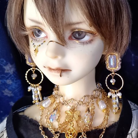 ●イヤリング White Bijou ● 1/3ドール向け ノンホールピアス