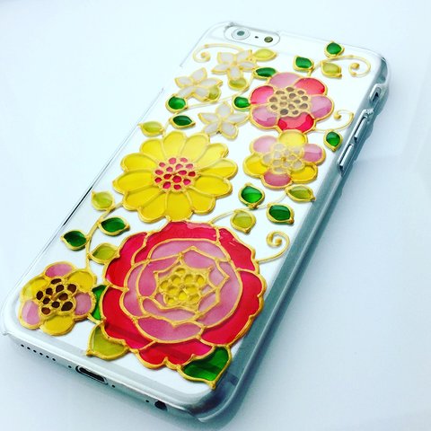 フラワーのステンドグラス風☆スマホケース