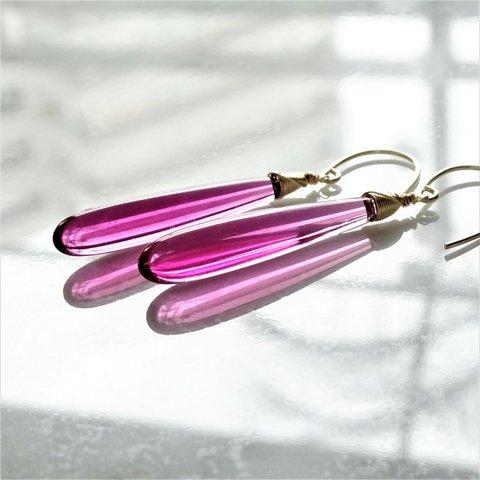 送料無料14kgf*Quartz drop pierced earring / earring PINK