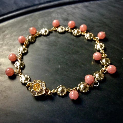 送料無料【インカの輝き】天然石のエスニックブレスレットB インカローズ 桜色 ピンク 母の日