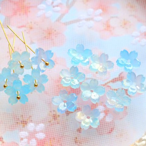 新作★10mm 桜のパーツ　アセテート　ブルー、パープルグラデーション