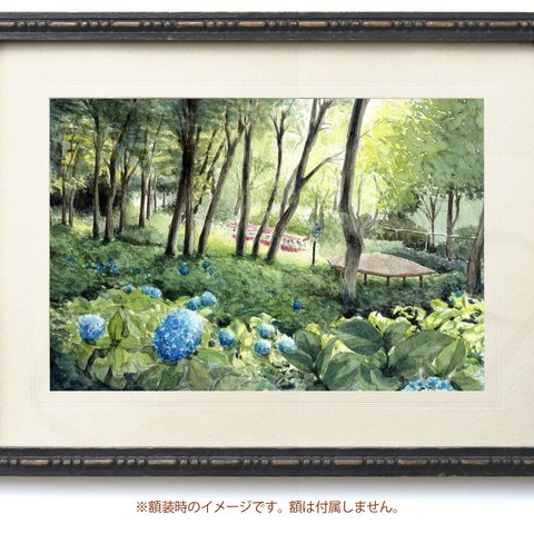 【原画】あじさい園（水彩画/額無し）★花 上品 絵画インテリア プレゼントに