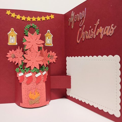 🟠クリスマス 暖炉 ポップアップカード 「 SAINT NICHOLAS」   くつ下　キャンドル　クリスマスリース ヒイラギ　星　クリスマス  stampinup  スタンピンアップ