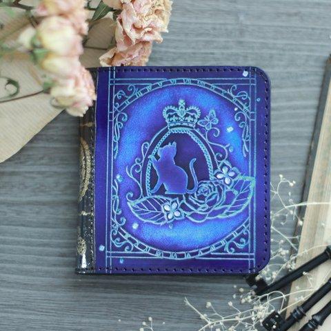 【紫陽花色】薔薇と紫陽花と猫の洋古書風折り畳み財布
