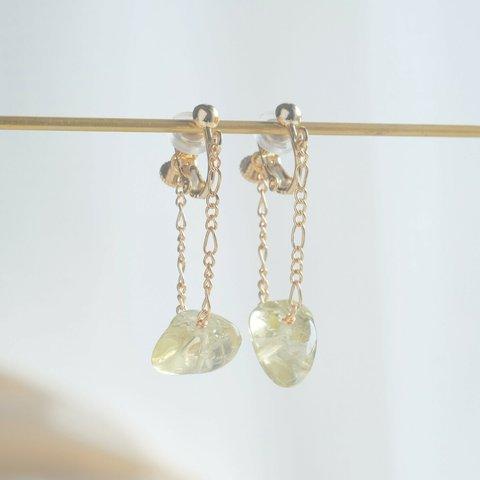 lemon quartz swing chain earring：レモンクオーツ×フィガロチェーン　天然石ピアス・イヤリング　イエローカラー