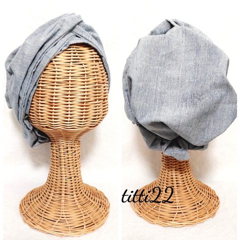 πεω♡【インド自然染め 手織り布　インディゴストライプ】 帽子にもなるヘアターバン  