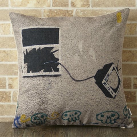 TVフライング  Banksy デザイン クッション jubileecushionba022