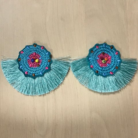 BLUE EMBROIDERY BEADS FRINGE TASSEL CHARM PARTS