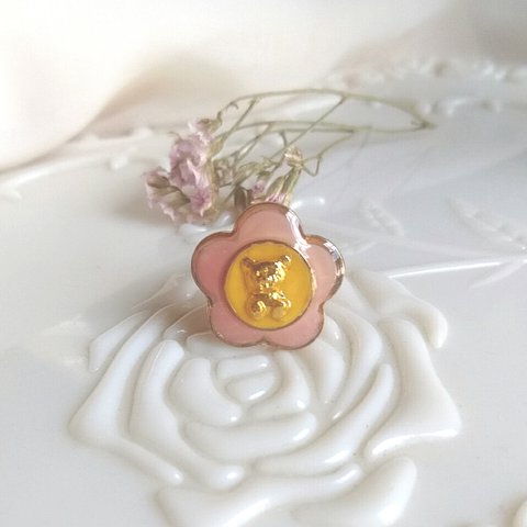 vintage bear ring くまのヴィンテージフラワーリング E (ピンク×イエロー・フリーサイズ)