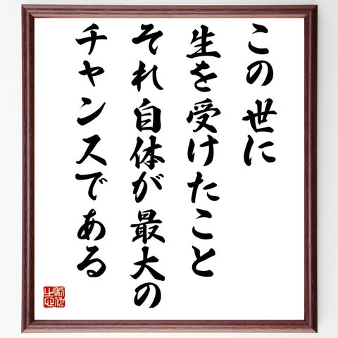 アイルトン・セナの名言とされる「この世に生を受けたこと、それ自体が最大のチャンスである」／額付き書道色紙／受注後直筆品（Y2679）