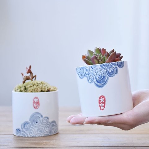 ミニプランター 多肉植物用 陶器鉢 手描き青花 可愛い植木鉢 小型 花器 観葉植物用 フラワーポット プランツオーナメント ペンホルダー ハイドロカルチャー収納 ミニ盆栽 インテリア