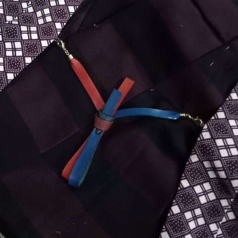 本革一重結び羽織紐　茶+青染色レザー　着物や浴衣の羽織のワンポイントに！