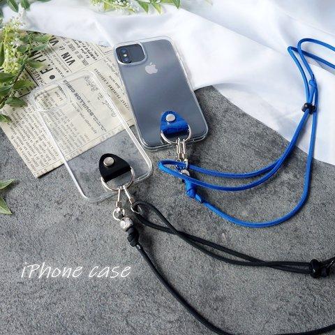 【ペア割】本革クロコ型押しレザー　スマホショルダー付き（黒×青）iPhoneケース