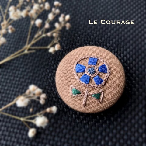 ドーナツお花の刺繍ブローチ(ブルー)