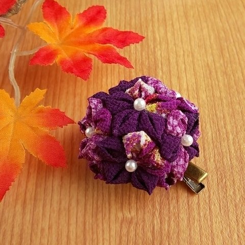 桔梗の花玉髪飾り 紫 和ヘアアクセサリー  つまみ細工 ２Wayクリップ