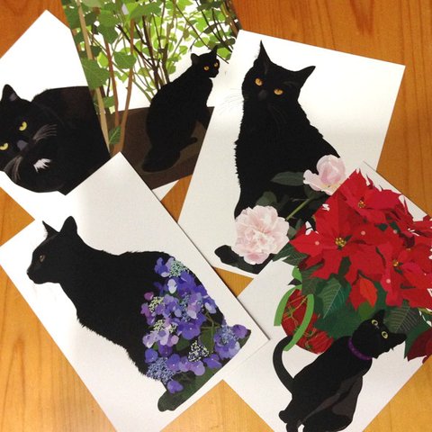 黒猫ポストカード5枚セット