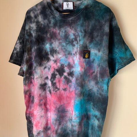 SHAREMYWORLD シェアマイワールド TIEDYE TEE タイダイ 手染め 半袖 tシャツ 【blue mix 青 XL-2サイズ】