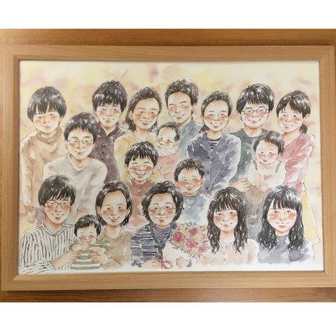 似顔絵オーダー A3 水彩 イラスト還暦祝い 古希 米寿 家族 両親 子育て感謝状 記念日 名入れ 結婚記念日