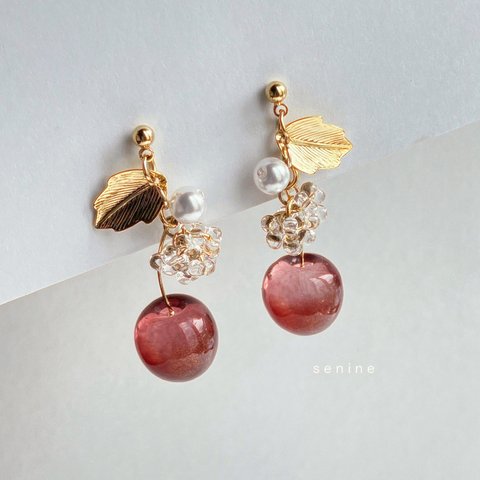 NEW❣️🍒受注製作🍒可愛いさくらんぼアクセサリー②(ピアスorイヤリング)