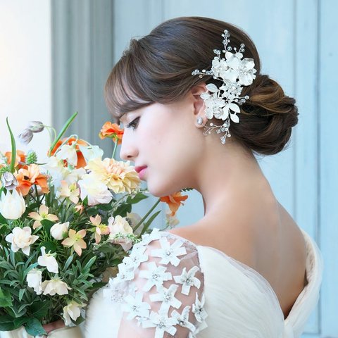 ヘッドドレス【アナイス】(H-147)| 花嫁 ウエディング 結婚式 前撮り ナチュラル  シルバー ゴールド 挙式  リゾート 披露宴 お色直し  リーフ 花 