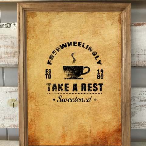 ヴィンテージコーヒーA4ポスター＆フレーム【TAKE A REST】