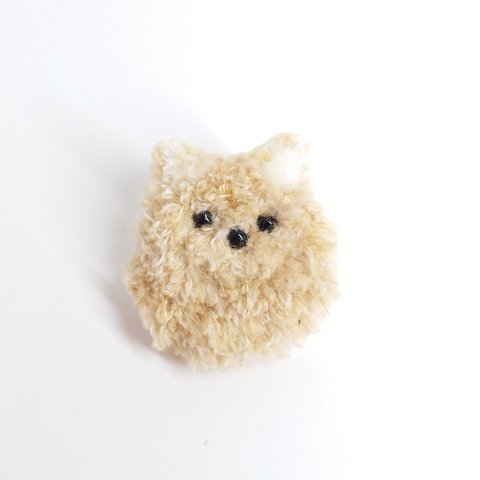 ポメラニアン　もふもふ刺繍ブローチ　Ｓ