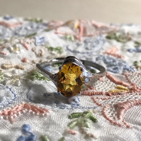 ❤︎天然石　シトリン　ダイヤモンド　リング❤︎シルバー925  指輪　3