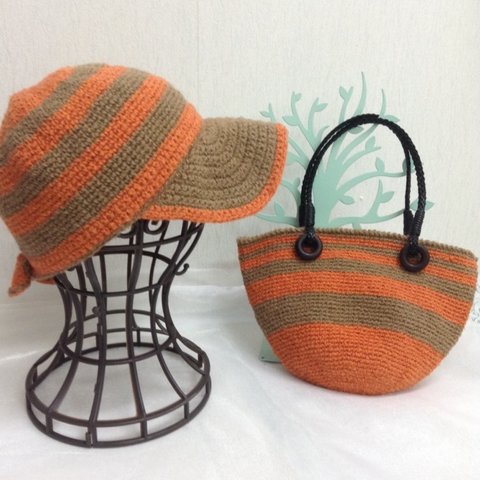 【セットでお得】麻糸で編んだ 帽子 と バック  