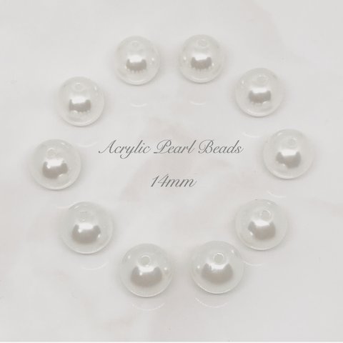 Acrylic pearl Beads  14mm 10pcs＊パール 真珠 大玉 ホワイト