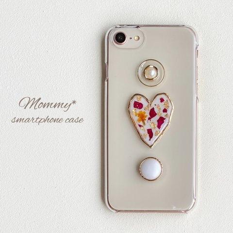【iPhone13シリーズ対応】〈white〉Heart×Rose スマホケース/iPhoneケース