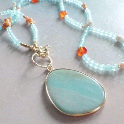 4way! Huge Amazonite holder necklace　アマゾナイトのネックレス/眼鏡・マスクホルダー