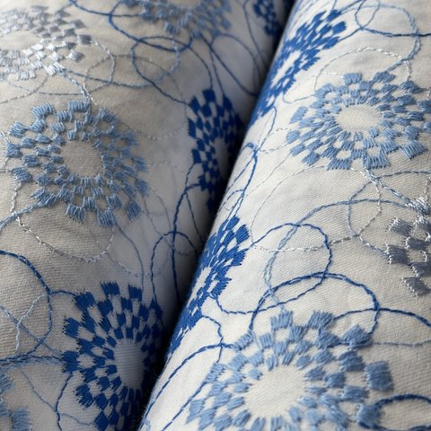 刺繍布＜雨の花＞ブルーミックス刺繍30センチ
