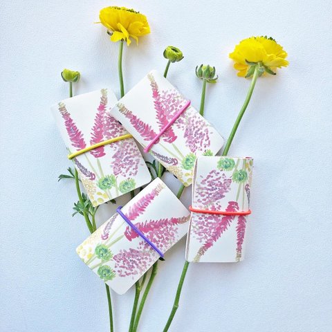 【Flowers】ゴム色選べる20枚収納カードケース 牛革　ピンク　オレンジ　イエロー　花　ボタニカル　植物