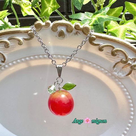 Princess Apple 🍎ネックレス ✩ステンレスチェーン ✩スワロフスキー