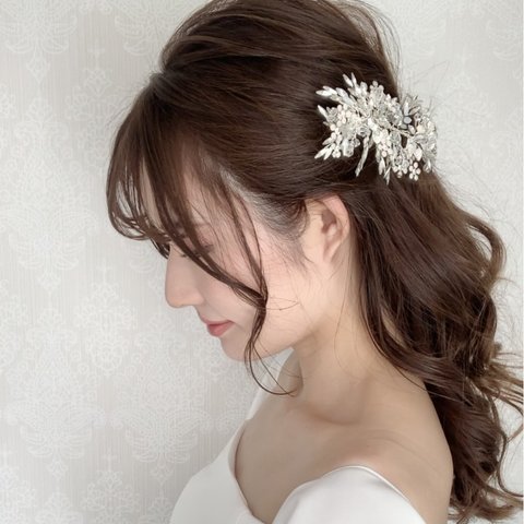 RE43 小枝 ウェディング ヘッドドレス ブライダル ヘア アクセサリー リーフ 花　小枝　ゴールド 結婚式 花嫁　ティアラ　