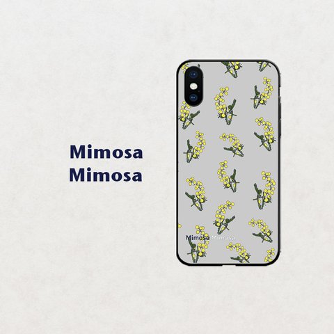 【A mimosa is for you】ミモザ グレー   スマホケース　iphone android ほぼ全機種対応