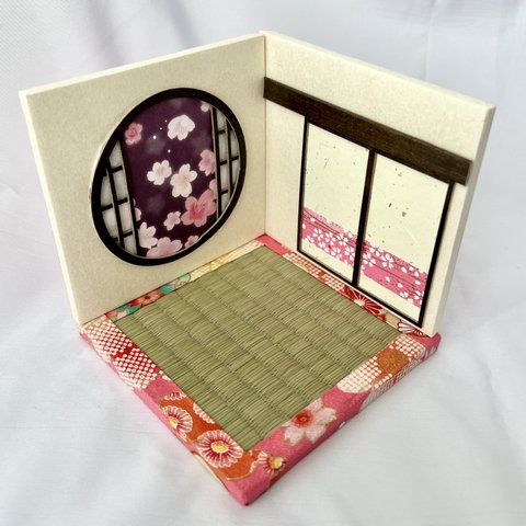  【送料無料】小さな和室(夜桜・和柄ピンク) ミニチュア和室　ドールハウス