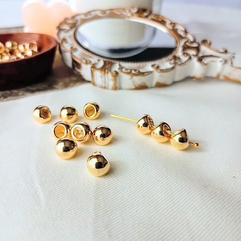 【40個】【8mm 】ゴールド　鈴丸　 アクリルビーズ　ドロップ　フェイクメタル　 メタルビーズ　アクセサリパーツ ハンドメイド　DIY AB020-1