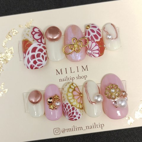 MILIMネイル 和柄ネイル 振袖ネイル 成人式ネイル 卒業式ネイル 袴ネイル 前撮りネイル 和装ネイル ブライダルネイル 正月ネイル EW-OM-13