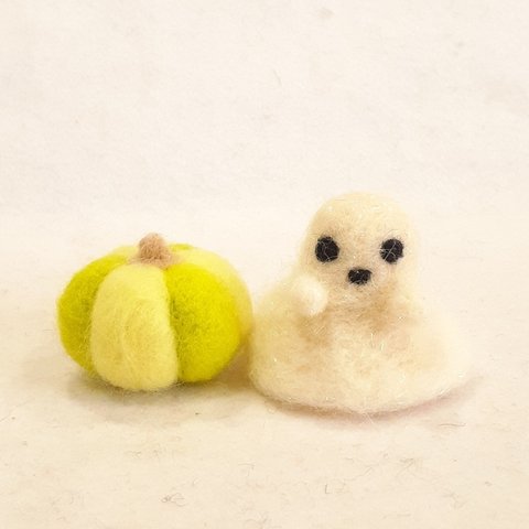 【早割10%オフ】羊毛フェルトのハロウィン飾り　キラキラおばけちゃんとカラフルカボチャセット