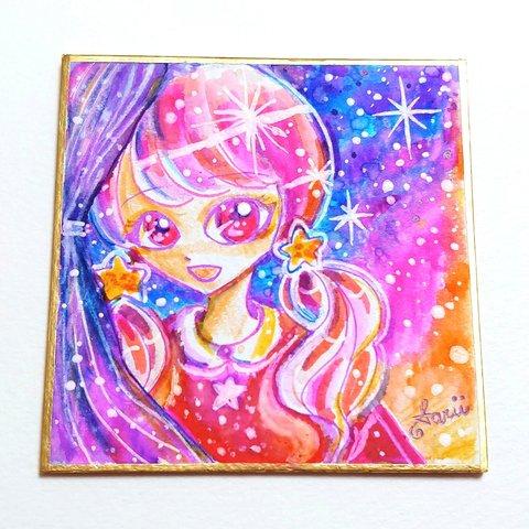 Shining like a star【7.6×7.6センチ  ミニ色紙  原画イラスト】
