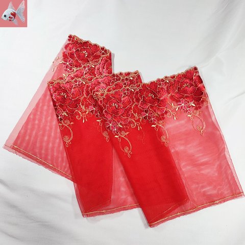 ◆花刺繍の帯揚げ⑩　レッド