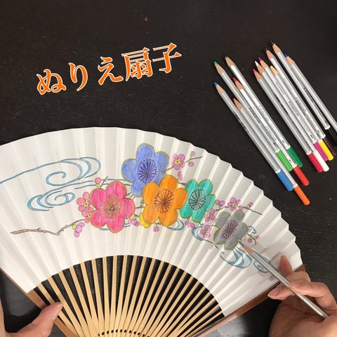 京都の職人が作る〜ぬりえ扇子キット〜梅に流水