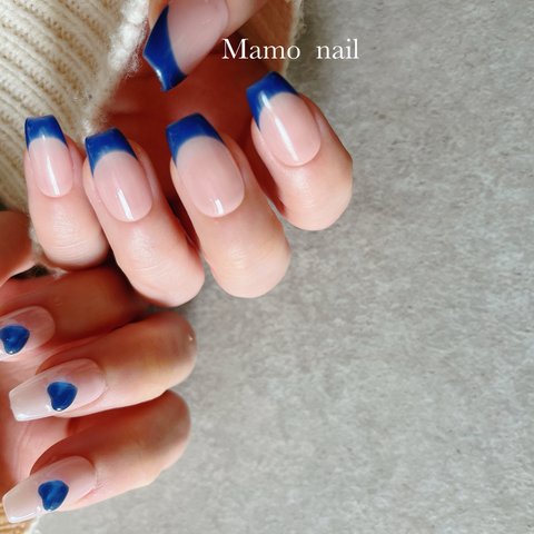 New ❤︎ Blue French × Blue Heart nail tip
