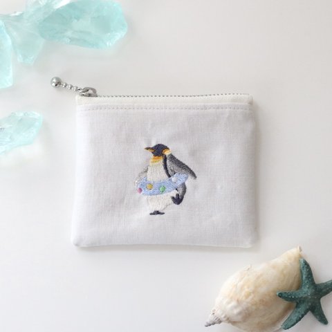 海開きとペンギン　刺繍ミニポーチ