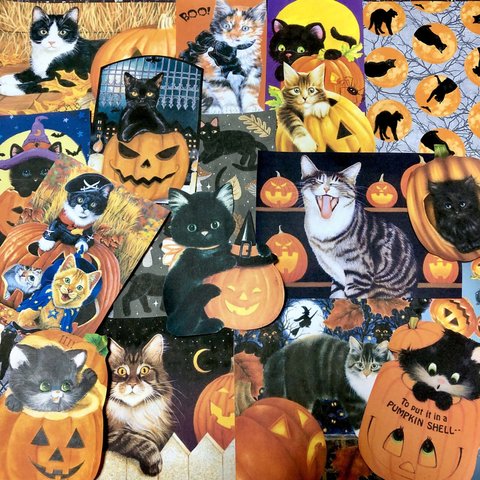 (再販×3)🎃にゃんこのハロウィン＊コラージュ素材＊コラージュペーパー＊ジャンクジャーナル