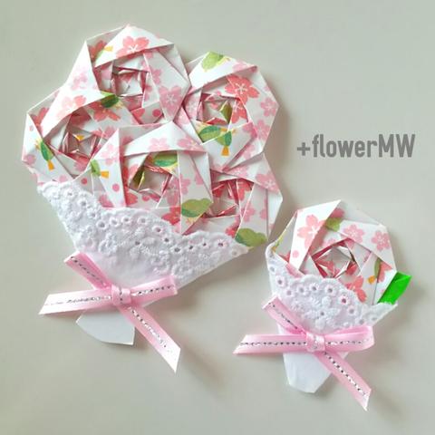 【4個set】うぐいすホワイト*桜日和折り紙の花束立体シール