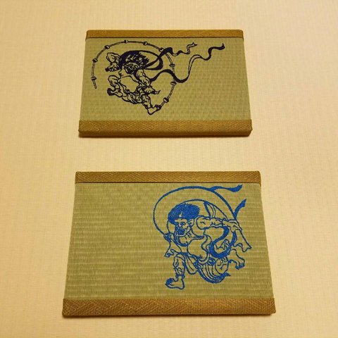 刺繍ミニ畳(風神と雷神)